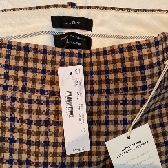 NWT J Crew Cropped Lined Stretch Tollegno 1900 Wool pants, honey brown, 4 - Picture 2 of 3